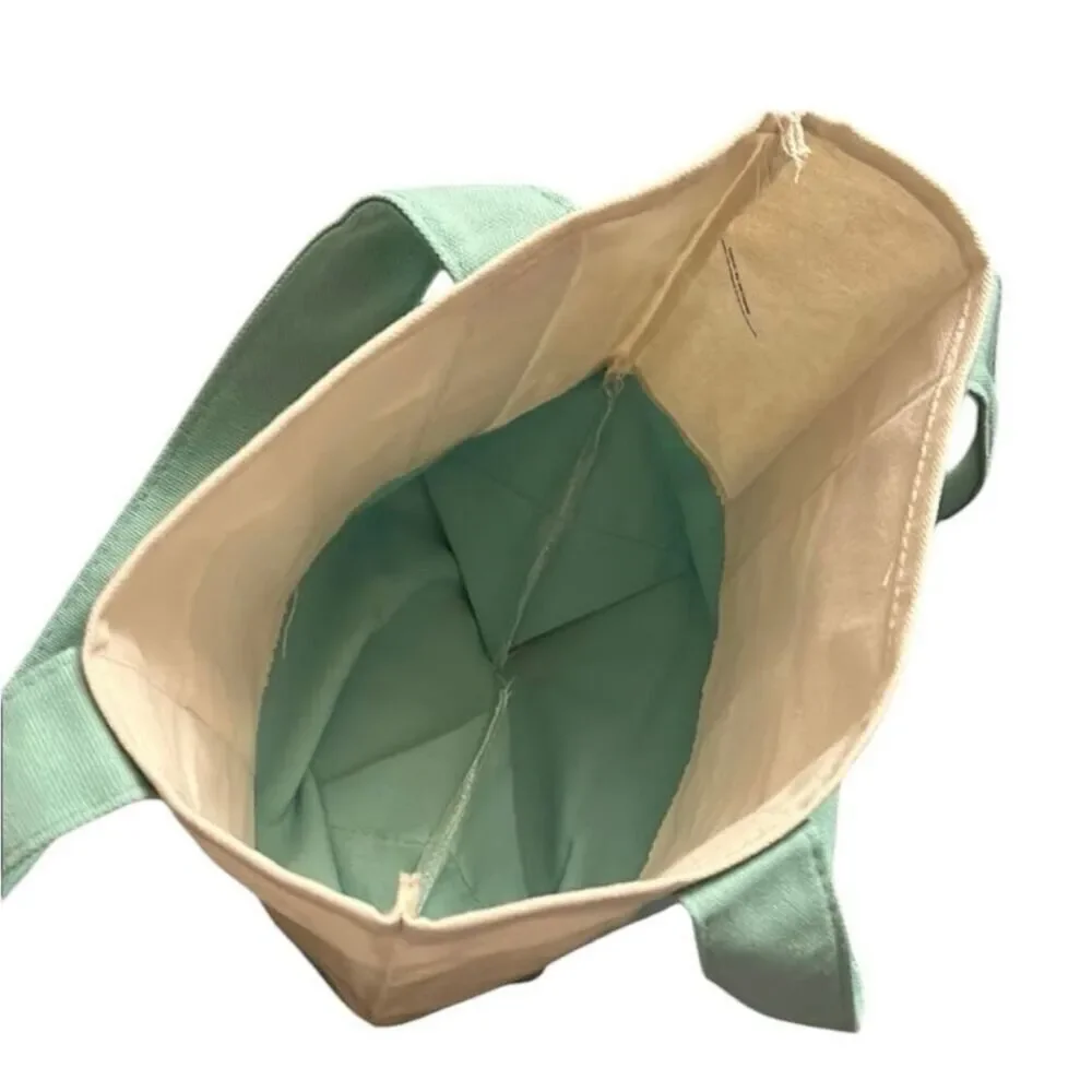Trader Joe’s Limited Edition Mini Canvas Tote Green Embroidered Bag, New